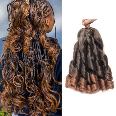 Extensiones de cabello trenzado francés rizado de 12/16/24 pulgadas, ondulado suelto, 1-7 paquetes, #1B negro, extensiones de cabello trenzado sintético con rizo francés