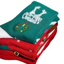 5 双女士圣诞袜，中筒袜，中国新年红袜，情侣圣诞礼物，及膝袜，秋冬 - 彩色 - 查看 5