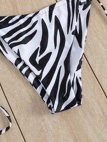 夏季性感斑马纹系带吊带沙滩度假比基尼套装 - 彩色 - 查看 5