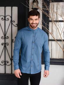 Men's Padre Collar Long Sleeve Shirt - Màu xanh ngọc - Xem 5
