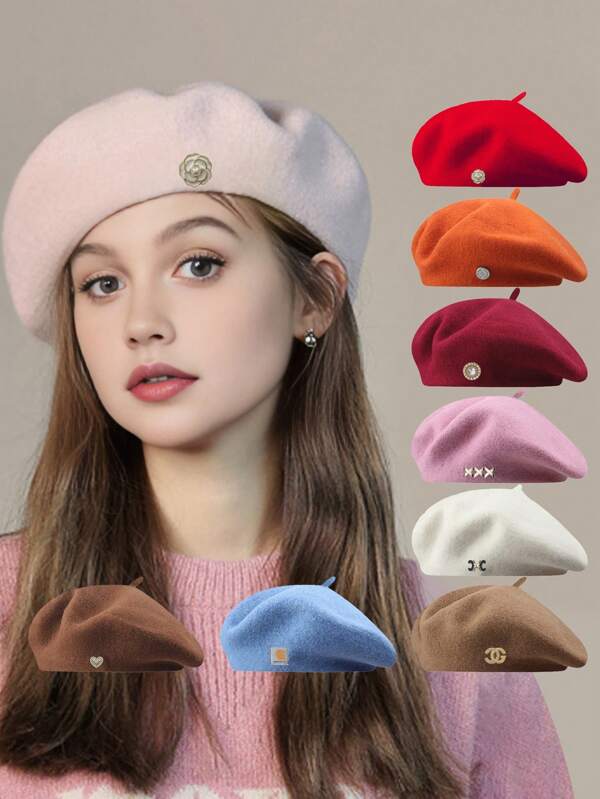 2Pcs/1Pc Women's Knitted Casual Beret, Solid Color Fashionable And Versatile Hat, Light And Breathable, Outdoor Decorative Women's Hat, Elegant Painter Hat, Best Outfit For Date And Movie Watching, Birthday Gift For Girlfriend, Valentine's Day Gift Autumn Accessories