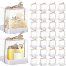 20pcs/Pack Elegant Transparent Gift Boxes - Stackable Clear Cube Boxes With Kraft Paper Bottom Tray And Jute Rope Decor - Suitable For Weddings, Birthdays, Baby Showers - Candle Decoration Boxes - Jewelry Display Boxes - Favor Packaging - Multicolor - View 4