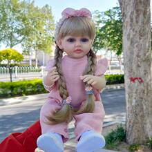 55厘米长发重生娃娃，柔软乙烯基材质，可水洗，逼真，适合角色扮演、陪伴玩具和节日礼物 - 彩色 - 查看 14