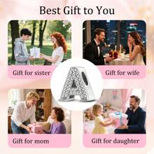 S925 镀银简约 26 个字母缩写星形闪亮，闪亮双字母 DIY 珠子适合原创吊坠、手链、珠宝制作、时尚 DIY 珠宝礼物，适合女性、女孩、生日仪式