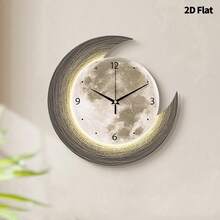 2D Flat, 1pc Modern Creative Moon Art Decorative Wall Clock, Super Silent Quartz Movement, No Ticking Sound, Decorative Clock For Living Room, Bedroom, Office, Kitchen And Cafe, Perfect For Christmas, New Year, Valentine's Day Gifts - Multicolor - View 1