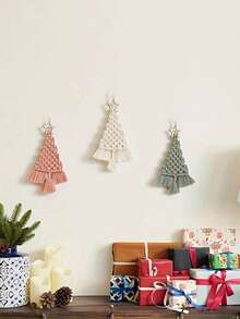 Set de 3 piezas de árbol de Navidad de macramé para hacer uno mismo - Kit de manualidades de tejido apto para principiantes en verde esmeralda, crema y rosa - Regalo perfecto para amigos y familiares, decoración del hogar, decoraciones navideñas, decoración de habitación de invierno