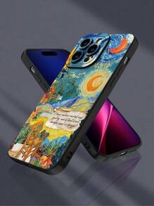 1 件梵高风格艺术拼贴印刷 2D 图案创意高端设计，防水、耐用、防尘、时尚简约，带相机保护，兼容 16/15/14/13/12/11/7/8/XR/XS/Plus/Pro/Pro Max 和 Galaxy S/A 系列，是送给朋友、家人、女朋友、男朋友的完美礼物，是节日礼物的理想选择，防震防摔防刮 - 黑色 - 查看 8