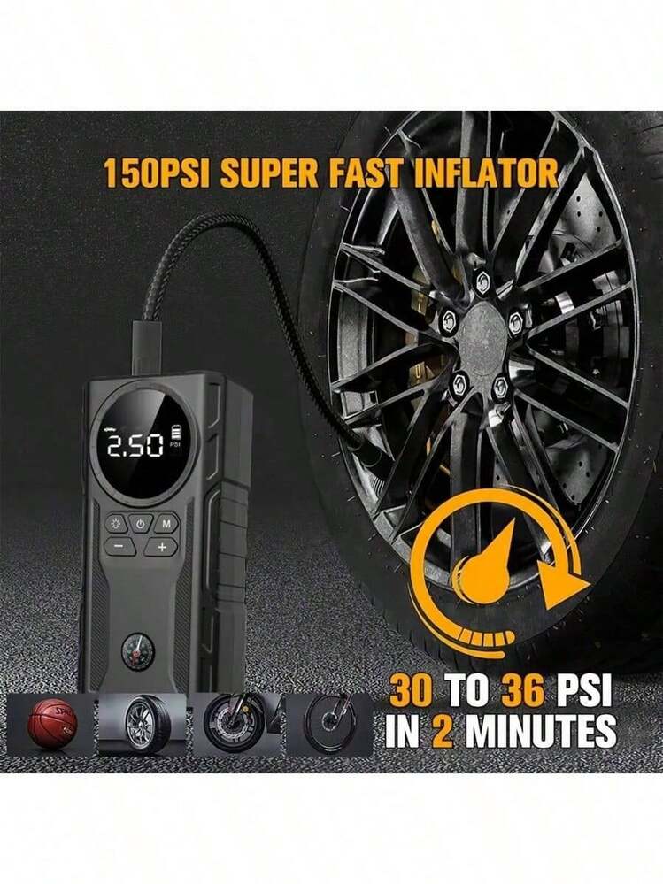Portable Cordless Car Battery Jump Starter With Tire Inflator Pump, Air Compressor, LED Display, Flashlight And Power Bank, Convenient For Tire Inflation - Multicolor - View 2