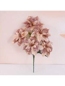 1 Strauß doppellagige künstliche Weihnachtsdekoblumen, Feiertags-Dekorblumen, geeignet für Weihnachtsbaum-Dekoration und Feiertags-Geschenke