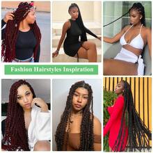 女士方形无结弹簧扭辫假发，超长46英寸，全双层蕾丝前扭辫假发，带婴儿发，合成编织假发，热情扭辫假发，波西米亚卷发尾 - 彩色 - 查看 9
