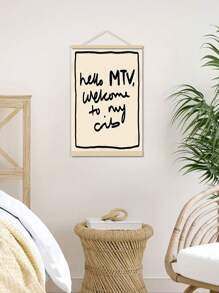 1幅“Hello MTV, Welcome To My Crib”帆布海报 - 复古现代黑白墙饰，无框，适用于客厅、卧室、家庭办公室、厨房 - 时尚简约风格，可爱房间装饰