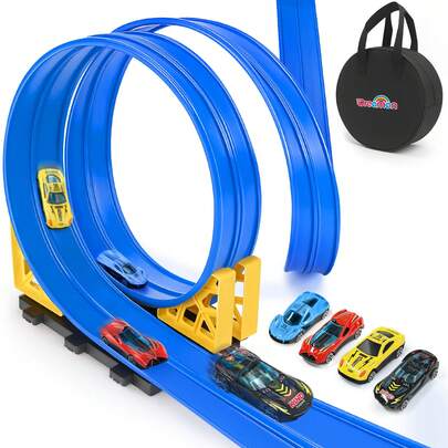  Dreamon Car Track 5m - Toy Car High Speed Raceway With 4 Die-Cast Cars, 2 Ramps, 1 Storage Bag, Birthday Gift For Boys And Girls Ages 3+