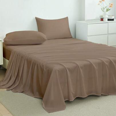 1pc Ultra Soft Solid Color Bed Sheet, Lightweight And Breathable, Deep Pocket Design, Suitable For Single, Double, Queen, King Size Beds - Essential For Home And Dorm, Khaki Color, Oeko-Tex Certified