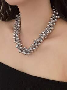 1 件银球吊坠项链，时尚女士款，适合派对、宴会 - 銀色2 - 查看 3