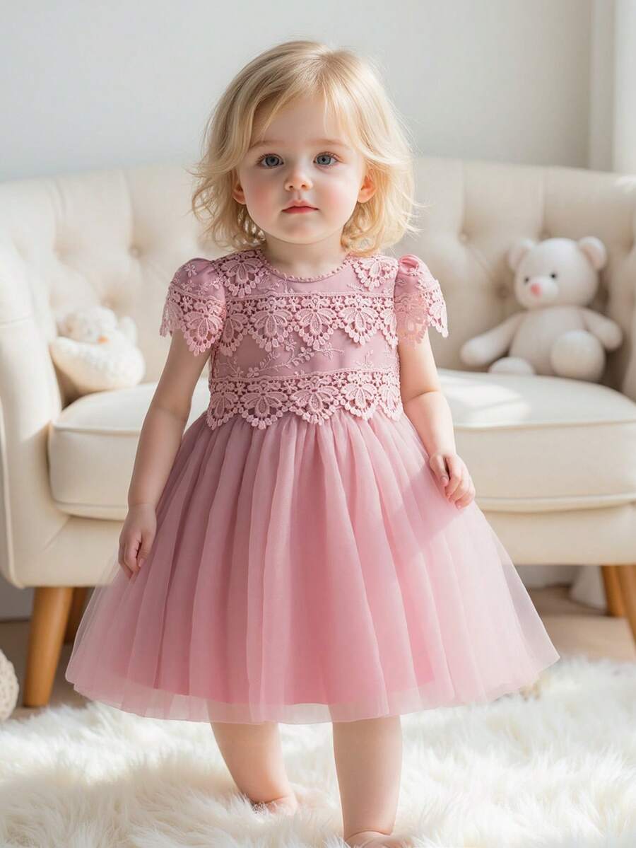 0-2岁婴儿洗礼礼服，粉色派对礼服