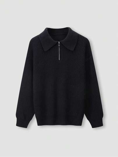 BAI YUE 男士复古休闲简约立领百搭半拉链针织毛衣秋冬上衣