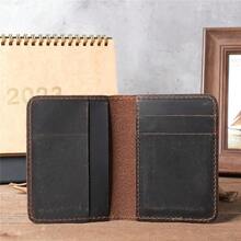 Tarjetero Rfid de cuero genuino Unisex, billetera Vintage pequeña, delgada, plegable, tarjeteroúltiple, monedero 04H2 - Marrón - Ver 7
