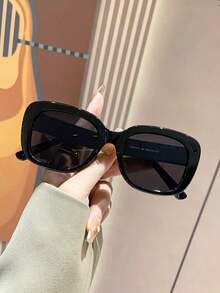 Retro Geometric Frame Black Fashion Fashion Glasses For Women, Classic Plastic Style For Outdoor Travel Beach Holiday Casual Daily Wear, Summer UV-Blocking - 黑色 - 查看 2