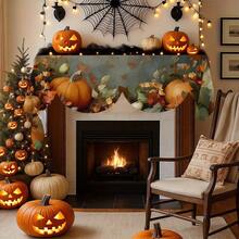 1pc/72pcs Autumn Harvest Festival Thanksgiving Blue Pumpkin Maple Leaf Pattern Fireplace Towel - Autumn Themed Polyester Table Runner, Perfect For Home Living Room Decoration, Tablecloths, Flags, Banners, And Fireplace Covers, Autumn Home Decor
