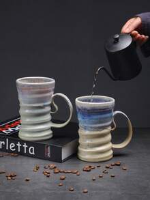 1个500毫升窑烧陶瓷早餐牛奶杯，大容量家用杯，饮水杯，窑烧耳形杯，创意简约复古陶瓷家用办公水杯，厚陶浓缩咖啡杯，复古陶瓷杯，窑烧杯，咖啡杯，手工大容量水杯，厚陶杯 - 彩色 - 查看 6