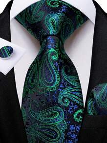 Men Tie Sets Classic Fashion Necktie Set With Cufflink For Business Party - Green - View 1