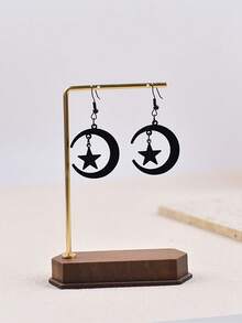 1 Đôi bông tai mặt dây chuyền hình trăng lưỡi liềm rỗng màu đen kiểu Gothic, bông tai Halloween, bông tai trăng lưỡi liềm thanh lịch, trang sức Gothic, unisex - màu đen - Xem 8