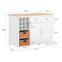 SoBuy KNL05-W, Kitchen Island Kitchen Cabinet Cupboard Sideboard With 2 Rattan Baskets, Kitchen Breakfast Dining Bar Table - White - View 5