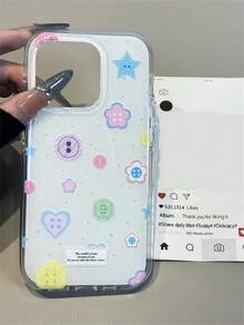 Ins Aesthetics Cute Button Star Phone Case Compatible With IPhone 17Air 16 15 14 13 11 12 Pro Max 16 15 14 Plus Korean Glossy Shockproof Protective Back Cover - Buttons - View 1