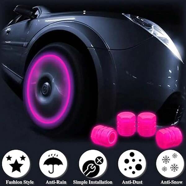 KELEEL 4/8 Pcs Bright Neon Glow-In-The-Dark Tire Valve Caps - Hexagonal Durable ABS Plastic, Fit For Cars, Bicycles, Motorcycles - Fits All Wheel Rim Sizes, Stylish Vehicle Accessories, Bike Accessories, Motorcycle Accessories, Stylish Wheel Caps, Glowindark Feature