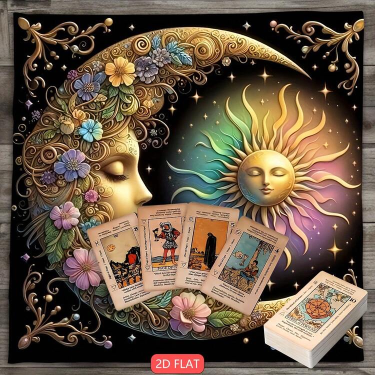 1pc Tarot Tablecover Elegant Sun And Moon Mandala Talobu Altar Cloth Starry Sky Table Cloth Witchcraft Astrology Black Oracle Mat Tarot Tablecloth Boho Playmat Cloth Home Decor - Black - View 9