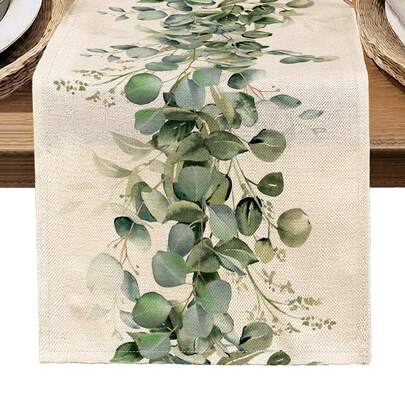 1 pieza Camino de mesa con estampado de hojas, 4 piezas Individuales con estampado de hojas, adecuado para fiestas, cumpleaños, cenas, decoración de cocina y comedor, decoración del hogar y comedor para todas las estaciones