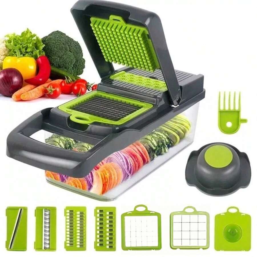 13 en 1 Picador de verduras multifunción Rallador Cortador Rebanador Picador Manual De Verduras Fruta cortador,cortador de verduras de cocina, de verduras con 8 cuchillas, de zanahoria y ajo con recipiente