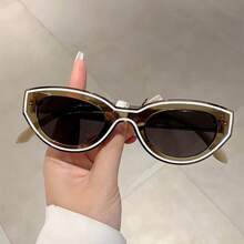 Vintage Women's Cat Eye Fashion Glasses  Line Decorative Frame Men's Decorative Glasses Vacation Casual Versatile Glasses - 黑白線-黑色 - 查看 3