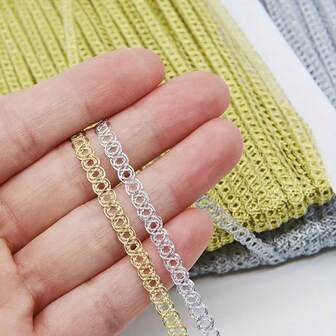 2 种尺寸金色和银色闪光蕾丝边，耐用面料，适合服装 DIY 缝纫工艺品