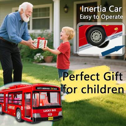 The Inertia Bus Toy Car Has Cool Lights And Realistic Sounds, A Simulation Design, And Openable Doors. It Is A Toy That Both Boys And Girls Like, And A Must-Have Birthday And Christmas Gift.