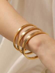 1pc Stainless Steel Classic Minimalist Style Bracelet, Waterproof, Suitable For Daily Wear All Year Round And As Gift, Can Be Stacked