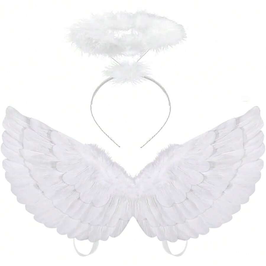 Angel Costume Wings And Halo White Angel Adult Wings For S Woman's Girls Halloween Christmas