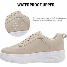 MEMON Womens Fashion Sneakers,Lace Up Platform Sneakers,Lightweight Casual Sneaker,Walking Sport SneakersChristmas - 米色 - 查看 3
