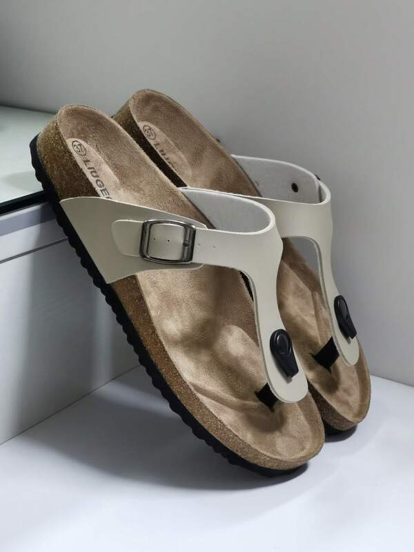 Unisex Spring To Summer Flip Flops, Slip-On, Minimalist, Vacation, Beach, Walking, Comfortable Soft Cork Sole, Outdoor Sandals