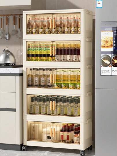 1 szt. 40 cm/50 cm/60 cm szerokości składana szafka do przechowywania, szafa na ubrania, przenośna szafa, składana szafa z podwójnymi drzwiami, opcjonalnie 1-6 warstw, pogrubiona szafa z podwójnymi drzwiami i kółkami, organizer do użytku domowego, bez montażu, plastikowa składana szafka do przechowywania ubrań i zabawek