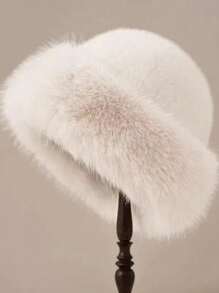 1pc Women Winter Furry Hat, European & Korean Style Warm Headwear, Solid Color Cute & Versatile, Thicker Design - Multicolor - View 5