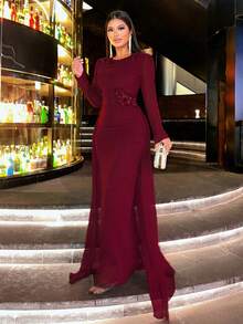 CHOSMO New Style Solid Color Elegant Embroidery & Applique Woven Fabric Dress, Suitable For Wedding, Birthday, Party, Holiday, Formal Dinner, Graduation, Prom, Stage Performance & Concert, Fall