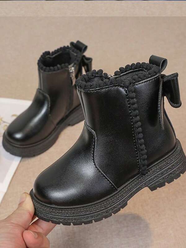 Botas cortas con lazo, estilo casual y versátil para niñas, nueva 2025