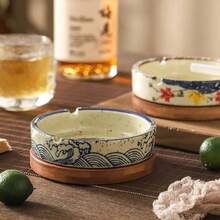 Japanese Retro Round Ashtray Ceramic Ashtray Fly-Proof With Cover Desktop Porch Home Decoration Storage Ornaments Ashtray