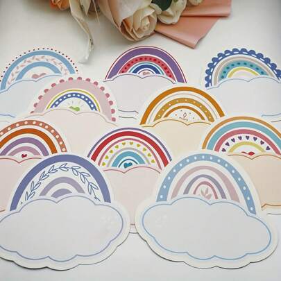 5.3X3 Inch Colorful Rainbow Classroom Desktop Nameplate, Student Desk Label, 20 Sheets Of Confetti Table Name Label, Watercolor Manuscript Nameplate, Classroom Bulletin Board Card