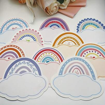 5.3X3 Inch Colorful Rainbow Classroom Desktop Nameplate, Student Desk Label, 20 Sheets Of Confetti Table Name Label, Watercolor Manuscript Nameplate, Classroom Bulletin Board Card