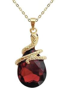 18k Gold Plated Water Drop Crystal Multicolor  Snake Pendant Necklace 16"+2"2025 - Burgundy - View 1