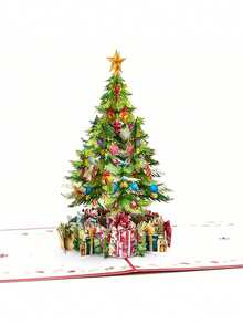 1 Stück 3D Weihnachtsbaum Pop-Up Grußkarte - Festliche Feiertags-Karte mit Notizpapier & Umschlag, Weihnachtsgeschenk für Familie & Freunde