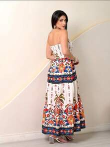 Look Of Millions!!! Long Strapless Dress With Floral Print - French Vanilla - 查看 4