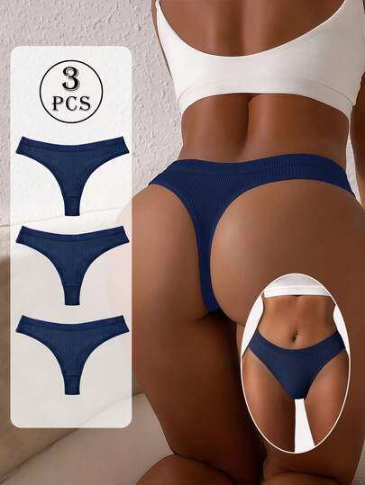 3pcs Women's Panties Sexy Thongs Solid Color Knickers Low-Waist Underpants Seamless G-String Soft Underwear Panty Lingerie